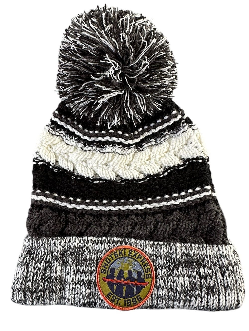 Sport-Tek Ski Beanie Fleece Lined Chunky Cable Knit Pom Hat Shotski Express
